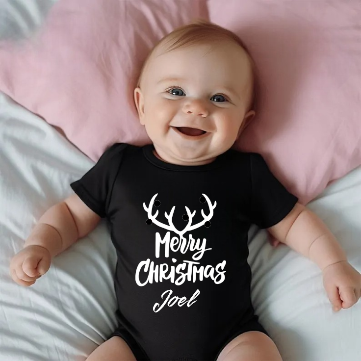 Merry Christmas Unisex Romper / T-shirt - with Custom Name