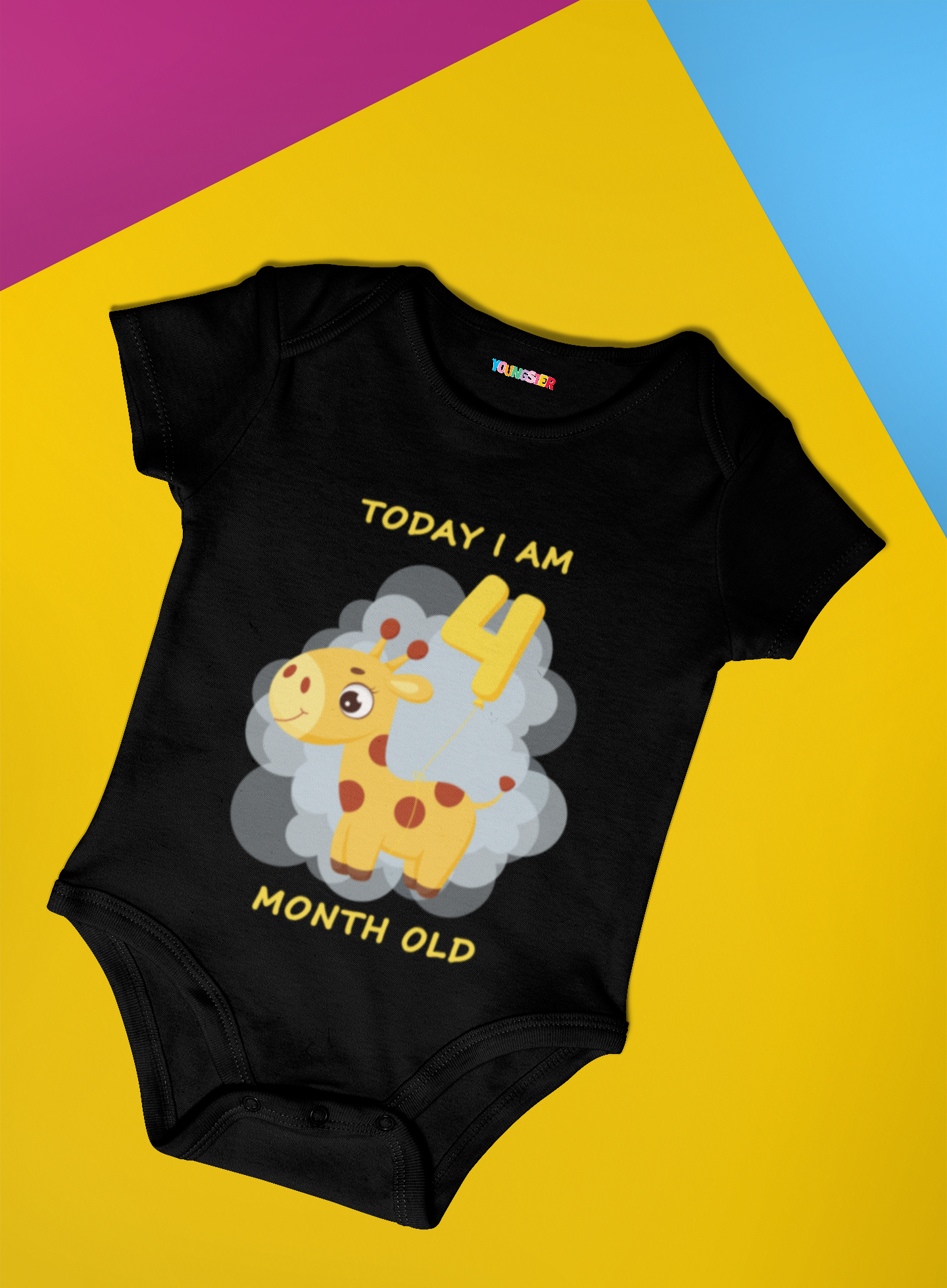 Giraffe Monthly milestone 4 month birthday unisex baby onesize romper