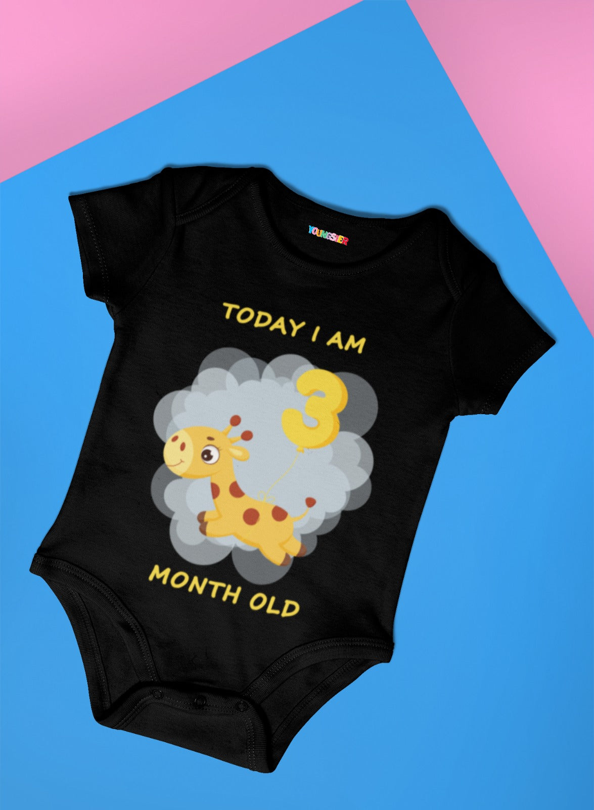 Giraffe Monthly milestone 3 month birthday unisex baby onesize romper