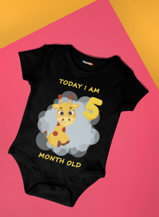 Giraffe Monthly milestone 5 month birthday unisex baby onesize romper