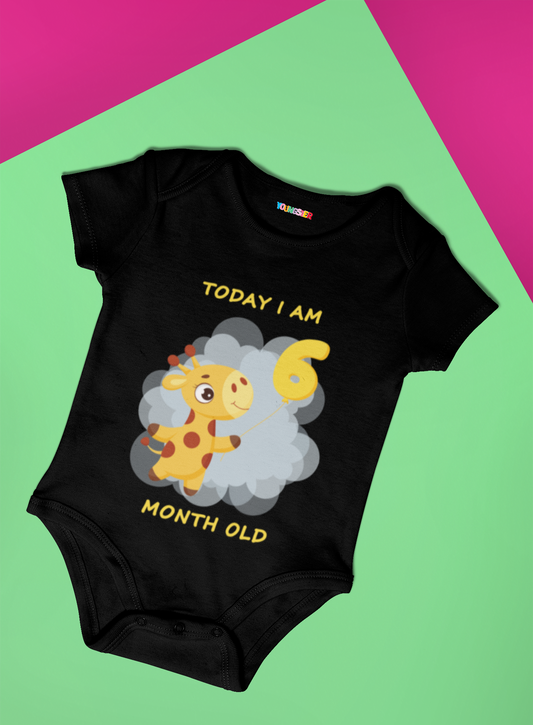 Giraffe Monthly milestone 6 month birthday unisex baby onesize romper