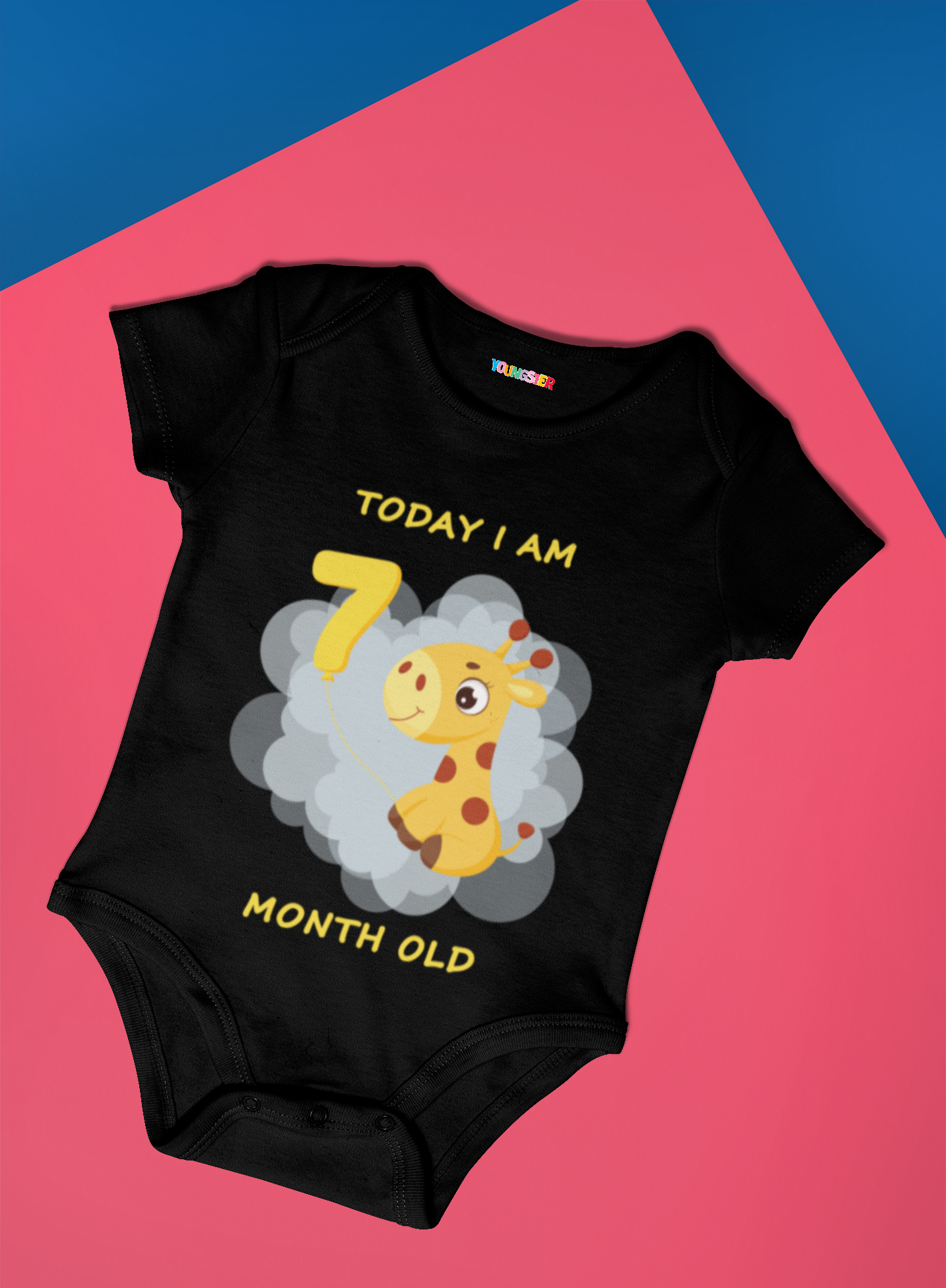 Giraffe Monthly milestone 7 month birthday unisex baby onesize romper