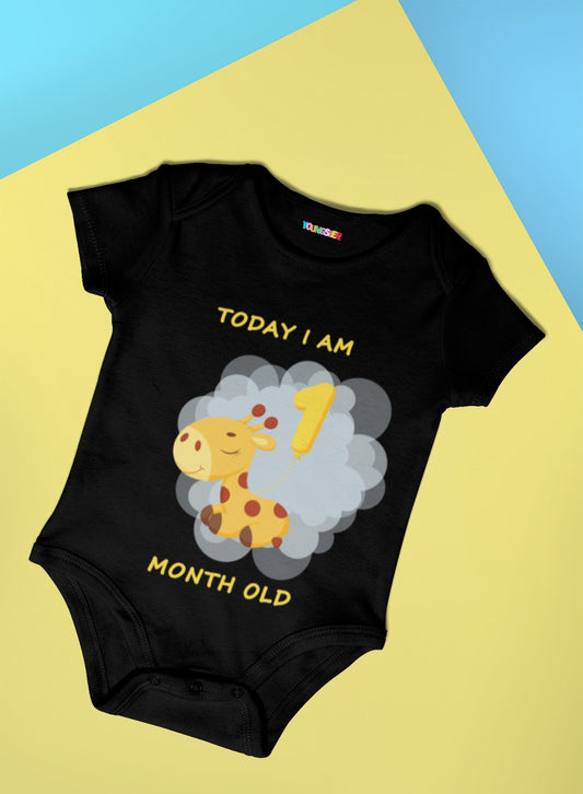 Giraffe Monthly milestone one month birthday unisex baby onesize romper