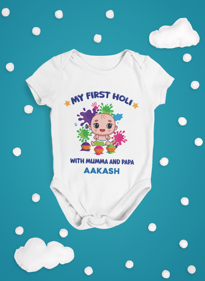 First Holi with Mumma Papa Baby Wear - With customised Name