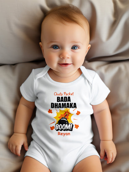 Chota Packet Bada Dhamaka Baby Romper/ Tshirt - with custom name