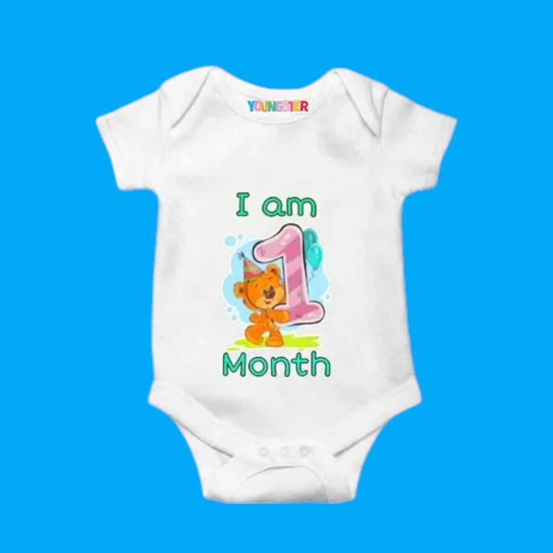 One Month Teddy Design Baby Romper