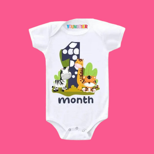 One Month Animal Design Baby Romper