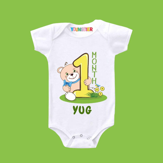 One Month Teddy Design Baby Romper