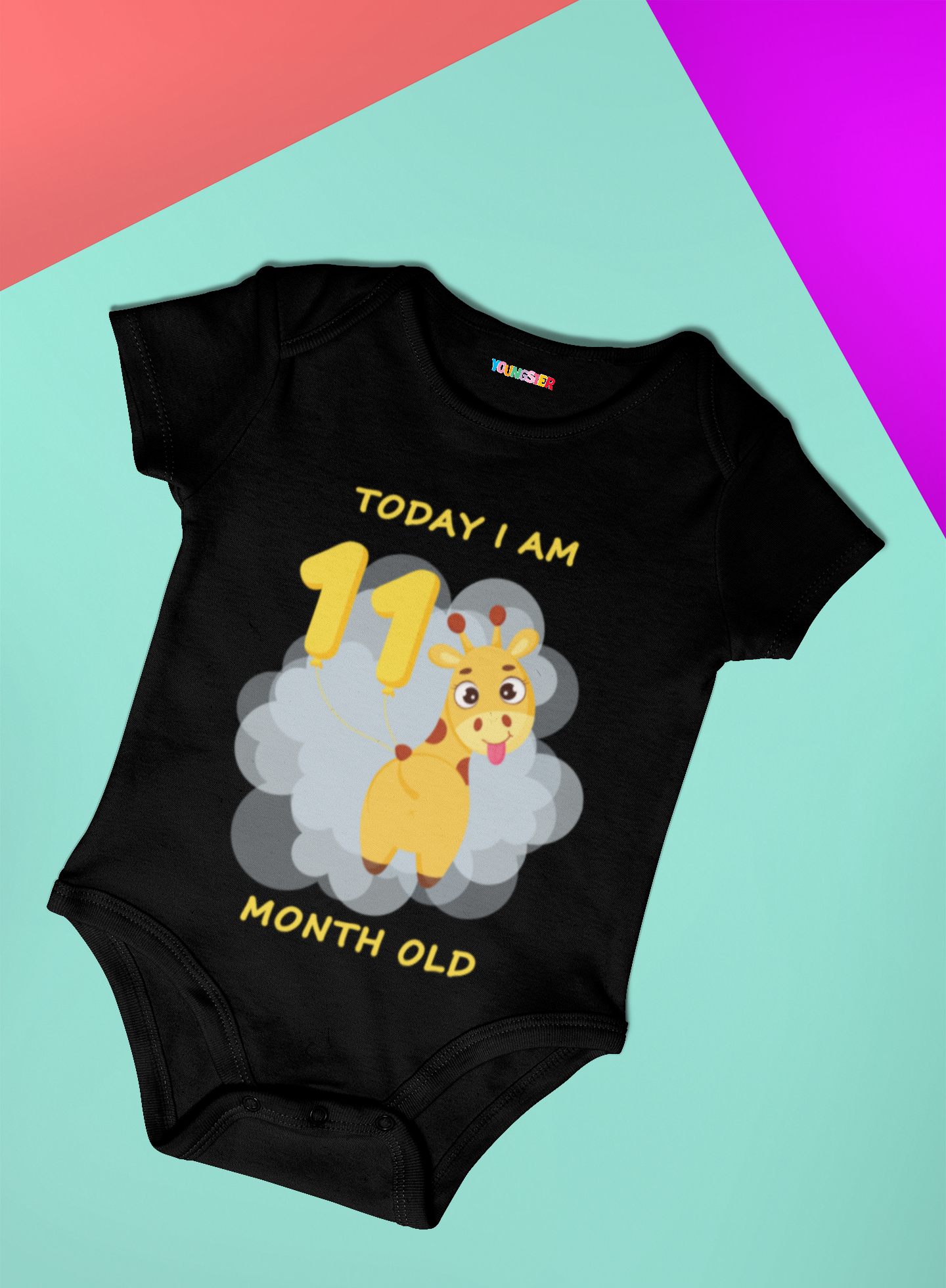 Giraffe Monthly milestone 11 month birthday unisex baby onesize romper