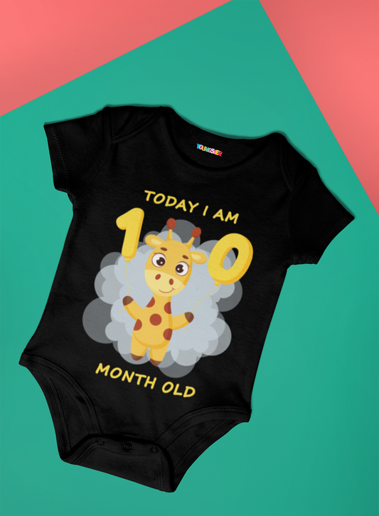 Giraffe Monthly milestone 10 month birthday unisex baby onesize romper