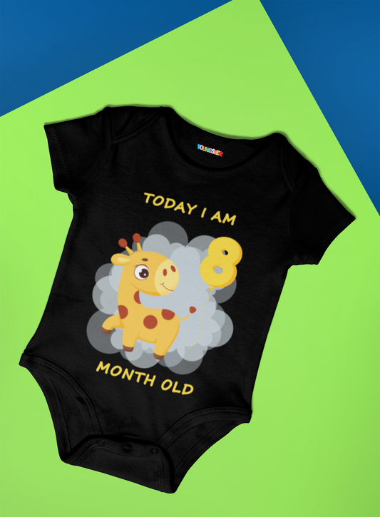 Giraffe Monthly milestone 8 month birthday unisex baby onesize romper