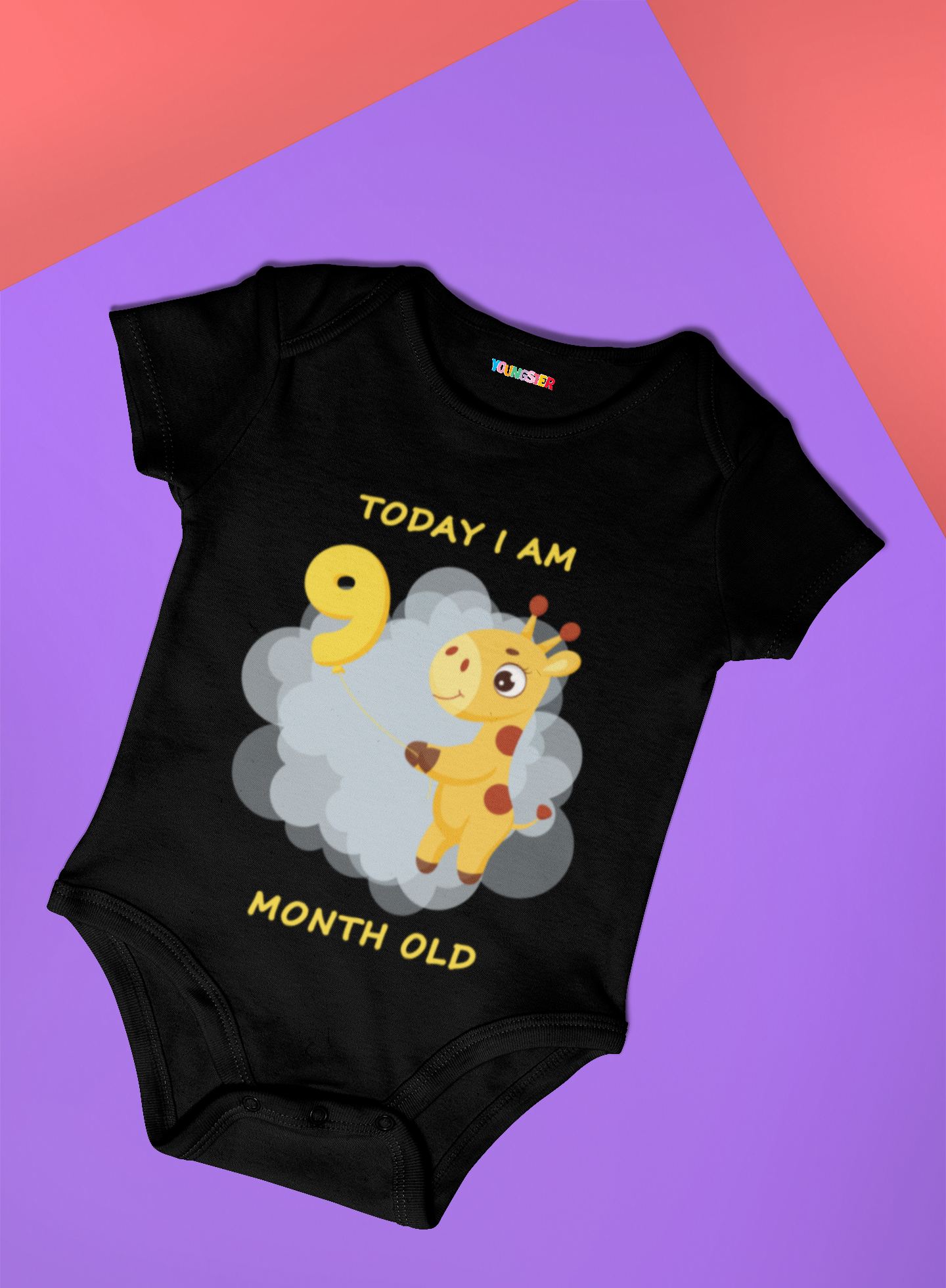 Giraffe Monthly milestone 9 month birthday unisex baby onesize romper