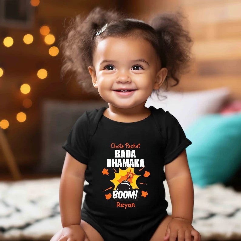 Chota Packet Bada Dhamaka Baby Romper/ Tshirt - with custom name