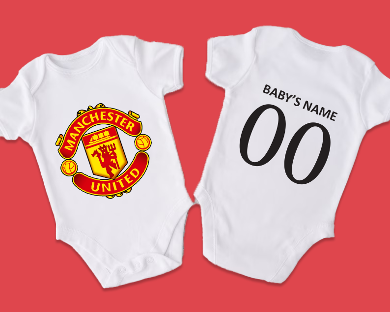 Man U Baby Romper with Customised Name and Number