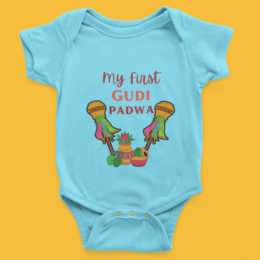 My first Gudi Padwa Blue Baby Romper Unisex