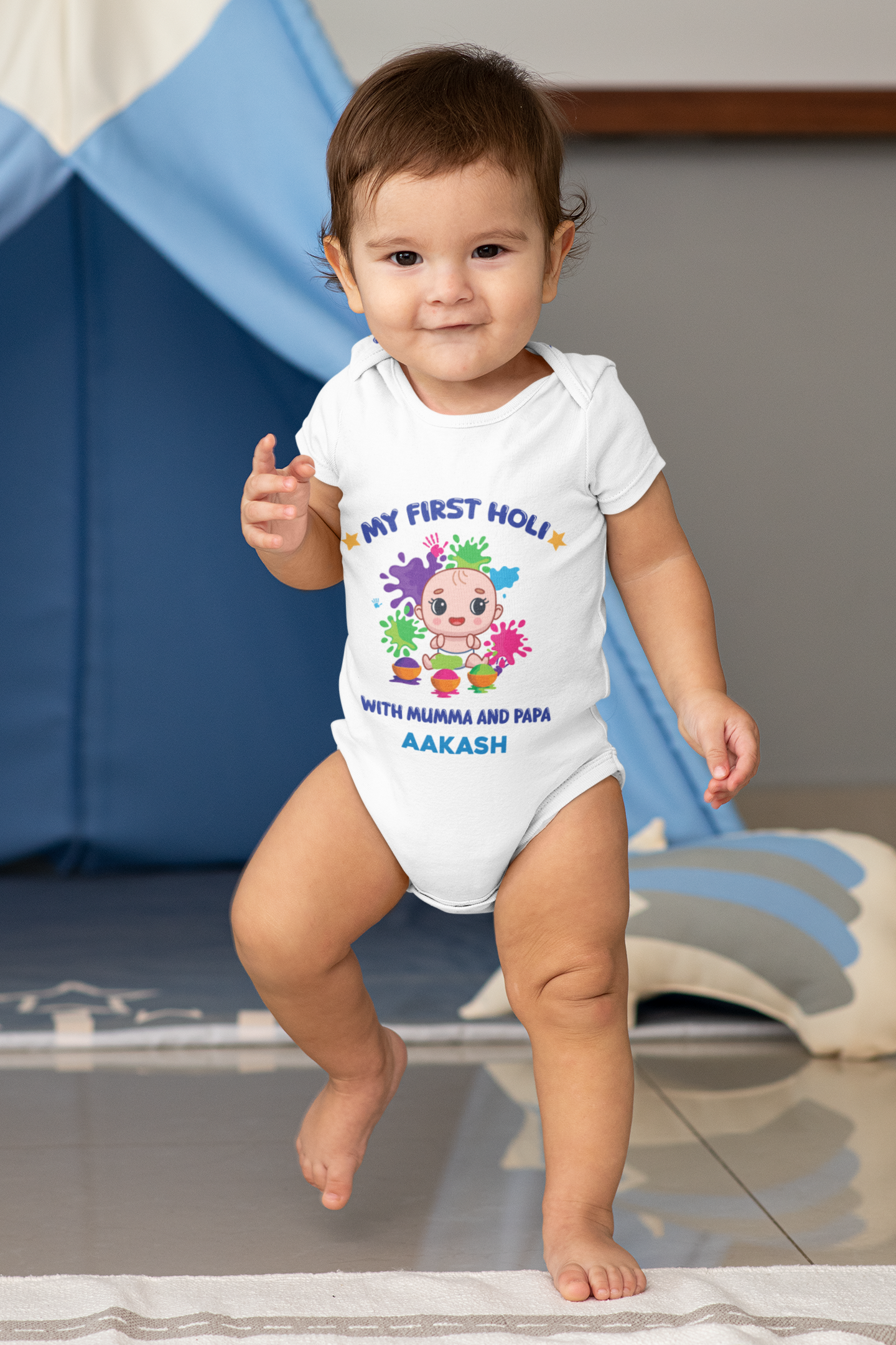 First Holi with Mumma Papa Baby Wear - With customised Name