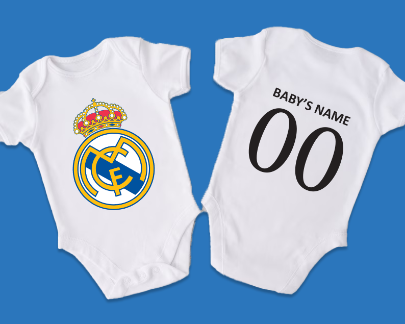 Real Madrd Baby Romper with Customised Name and Number