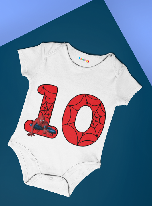 Spiderman Monthly milestone Ten month birthday unisex baby romper