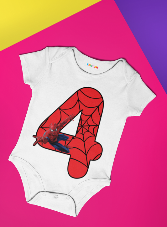 Spiderman Monthly milestone Four month birthday unisex baby romper