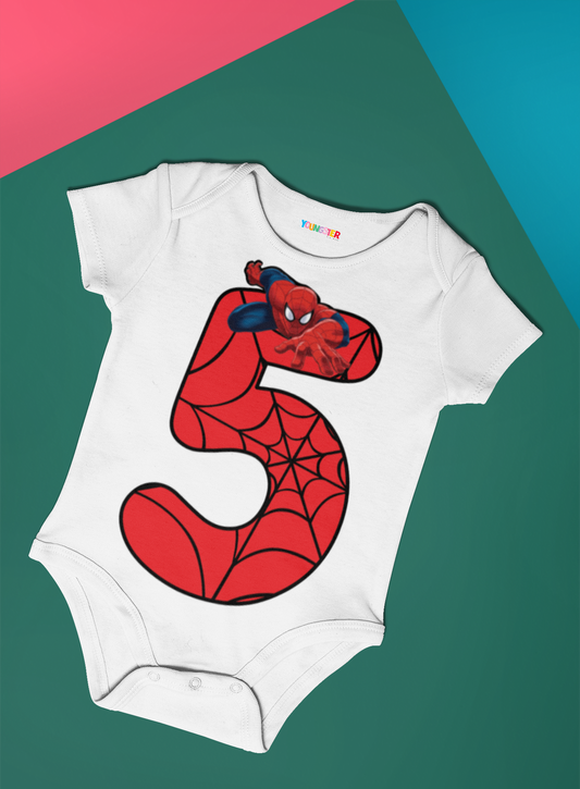 Spiderman Monthly milestone Five month birthday unisex baby romper