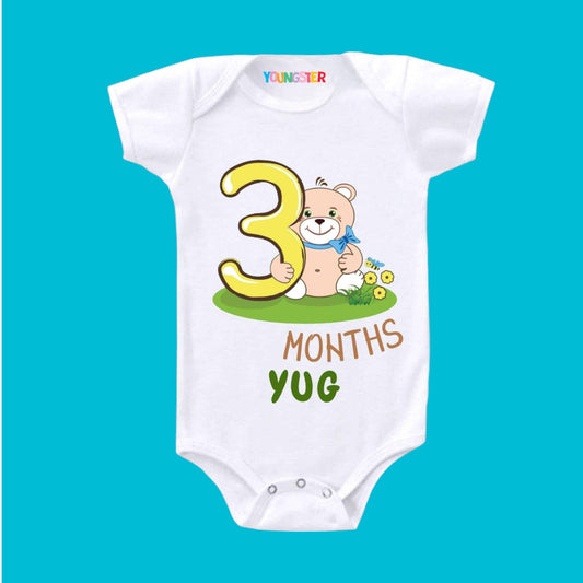 3 Months Birthday Teddy Design Baby Unisex Romper