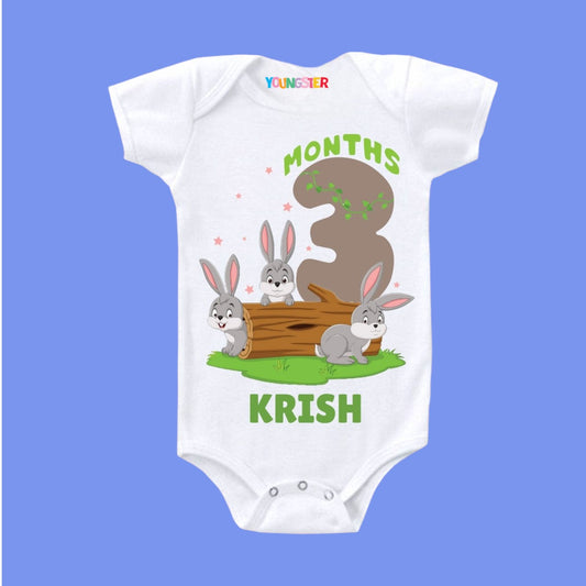 3 Months Birthday Unisex Baby Romper- Rabbit