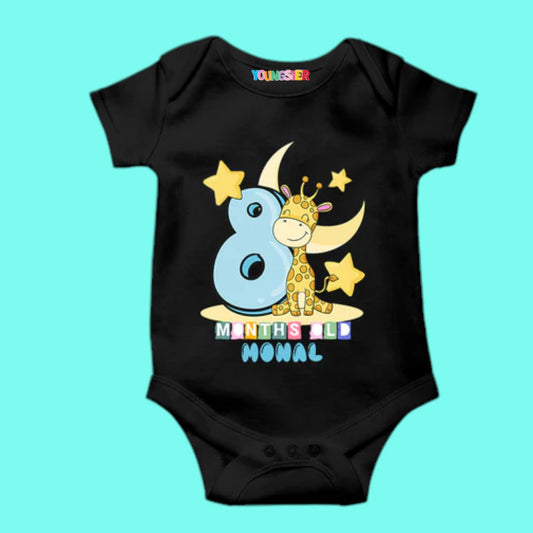 8 Months Monthly Milestone Birthday Teddy Unisex Cotton Baby Romper