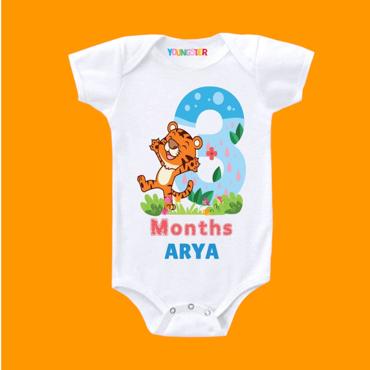 3 Months Birthday Unisex Baby Romper-Tiger