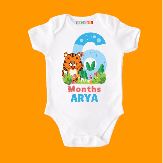 6 Months Birthday Tiger Theme Baby Romper