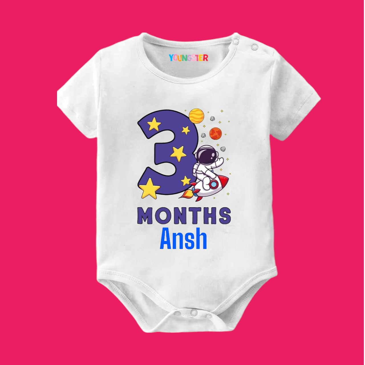 3 Months Birthday Unisex Baby Romper- Space