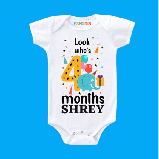 4 Months Birthday Elephant Theme Baby Romper