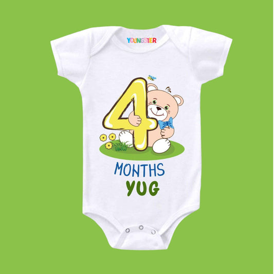 4 Months Birthday Teddy Baby Romper