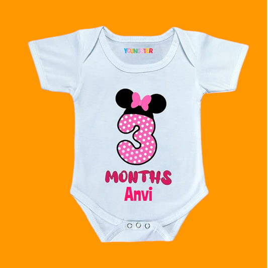 3 Months Birthday Miniie Theme Baby Romper